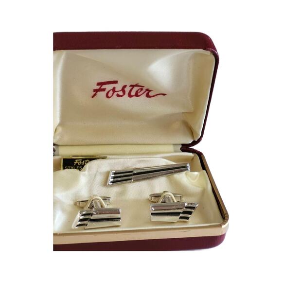 Vintage Foster Silver Cufflink and Tie Clip Set, NEW OLD STOCK, Gifts for Him - Picture 6 of 9